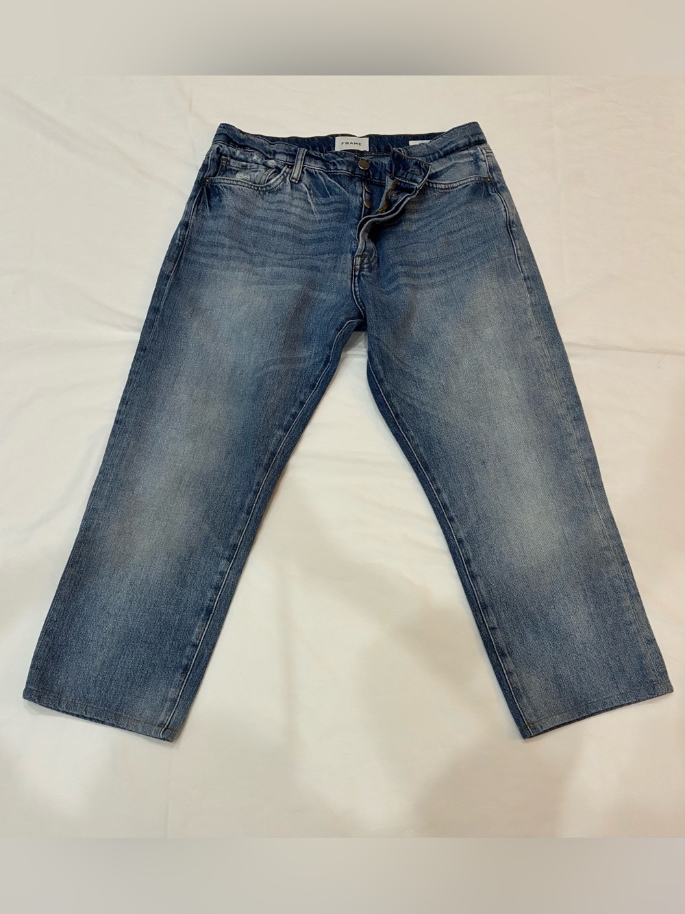 FRAME Le Slouch Jeans Size 28 Blue Button Fly Hemmed Cropped Denim